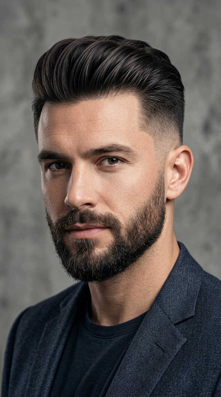 Pompadour Fade with Groomed Beard