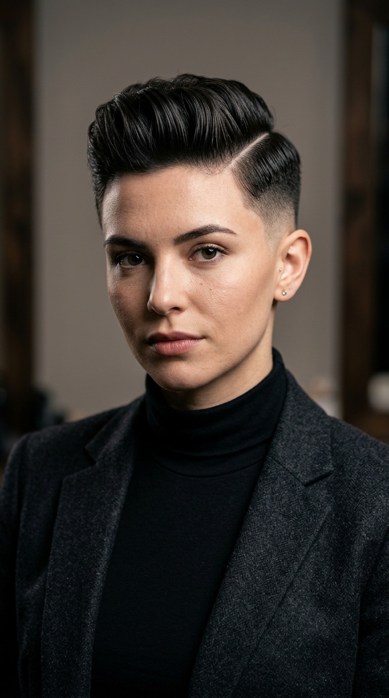 Pompadour Fade with Hard Part