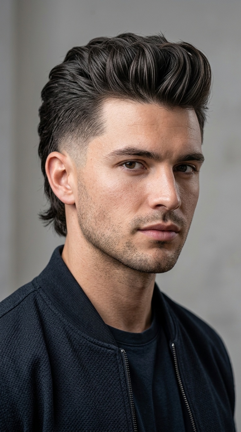 Pompadour Mullet with Sharp Taper