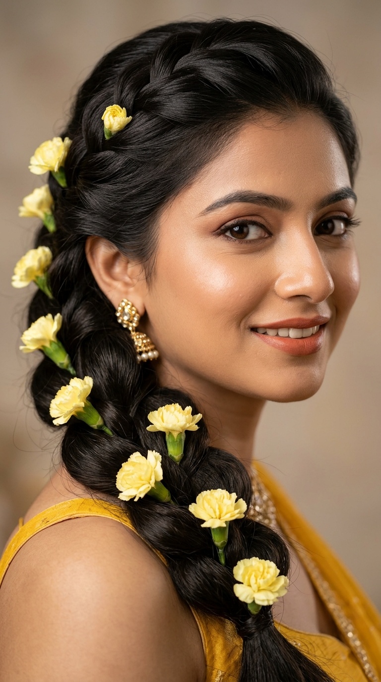 Pull-Through Braid with Alternating Yellow Carnations