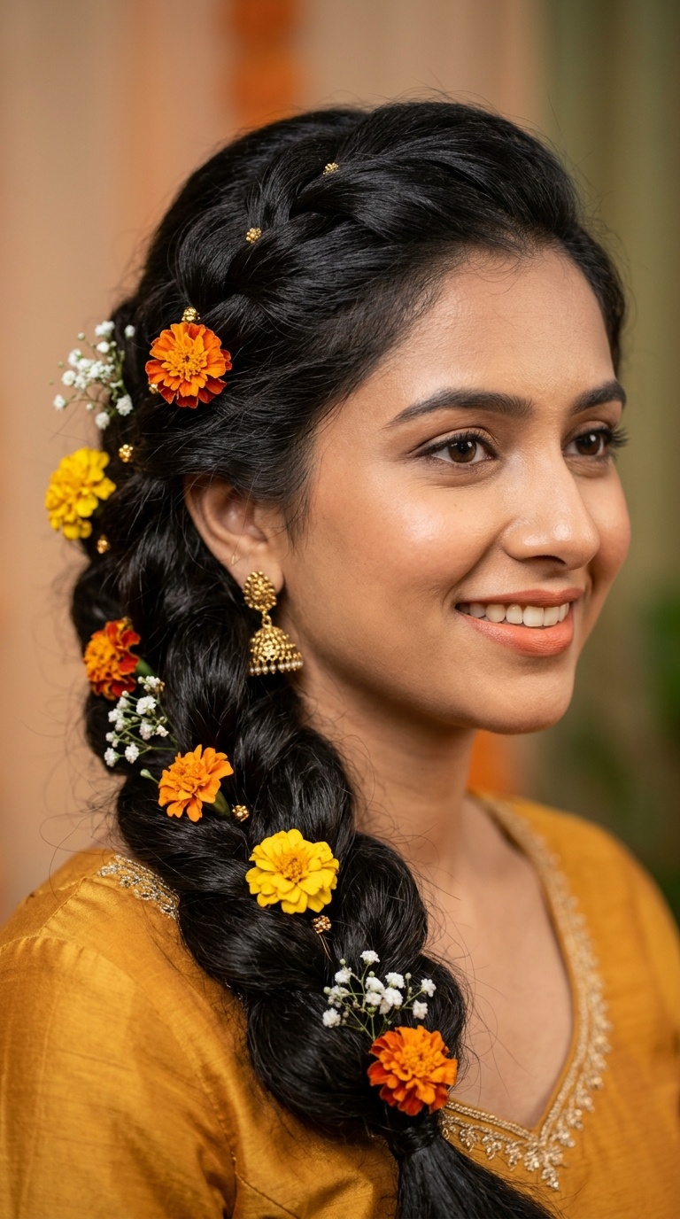 Pull-Through Braid with Marigold Sprigs
