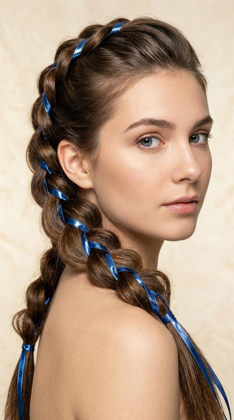 Pull-Through Braid with Metallic Blue Ribbon