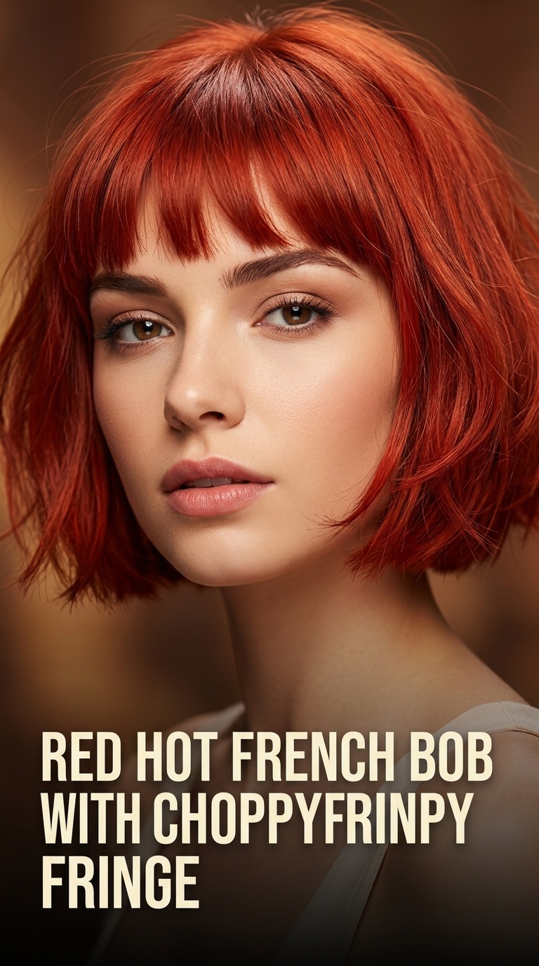 Red Hot French Bob with Choppy Fringe