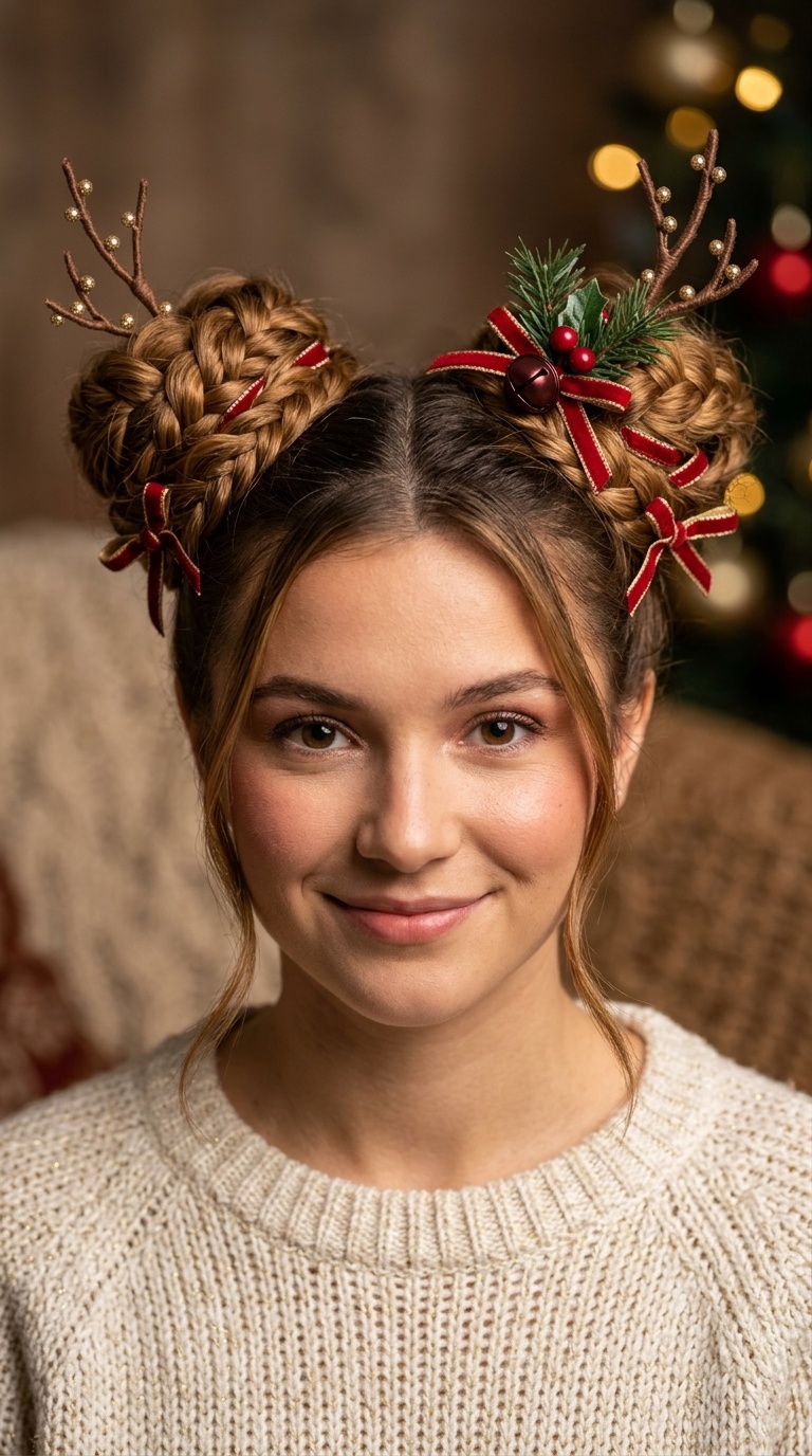Reindeer-Inspired Braided Buns