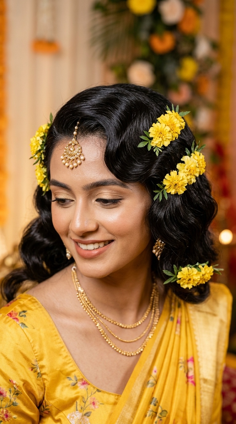 Retro Finger Waves with Yellow Marigold Clips