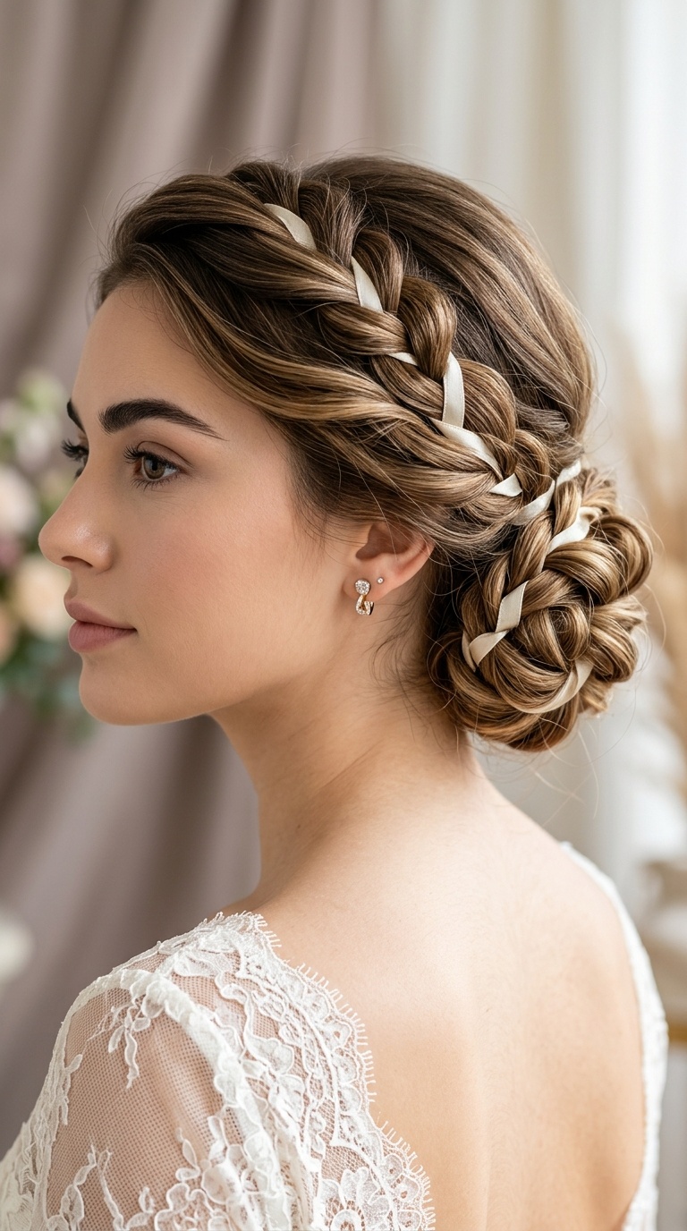 Ribbon-Intertwined Low Bun