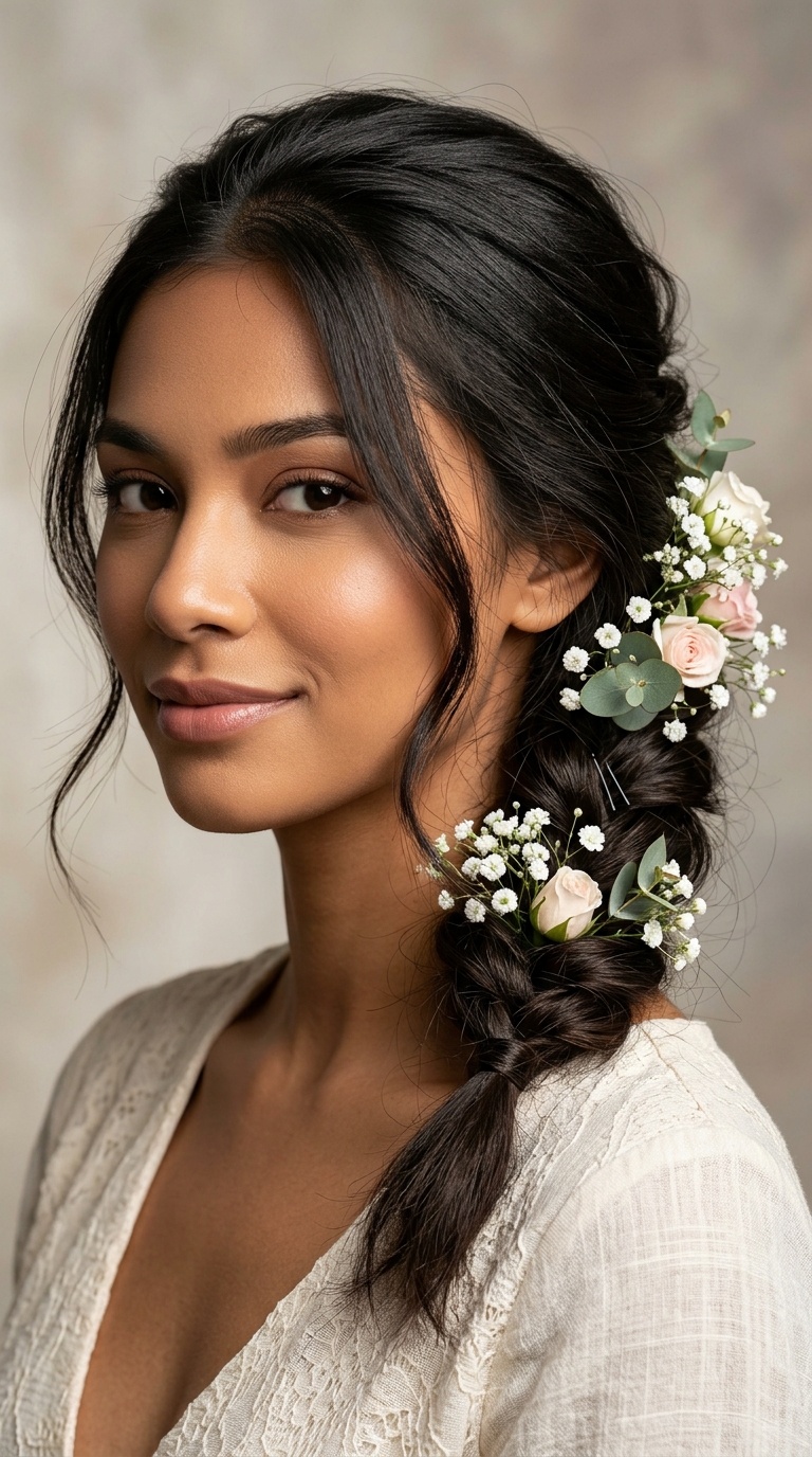 Romantic Low Chignon with Florals