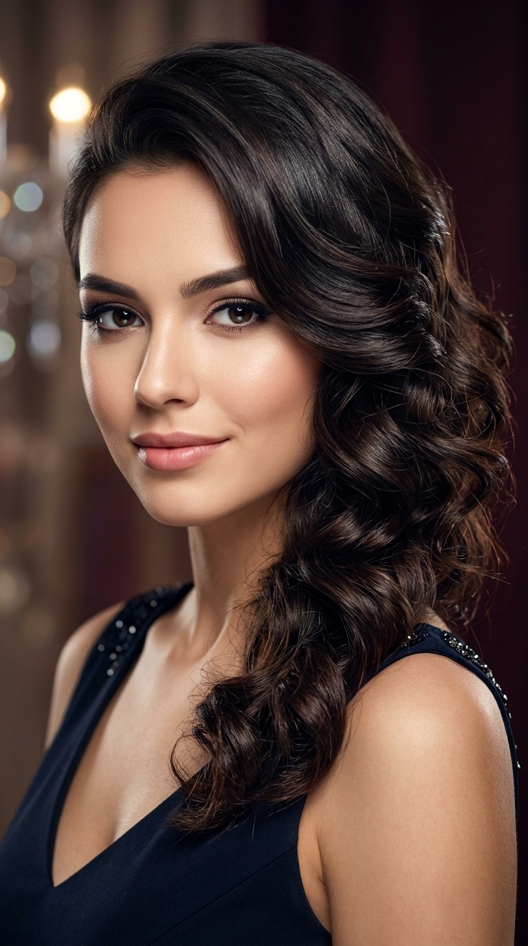 Romantic Side-Swept Curls