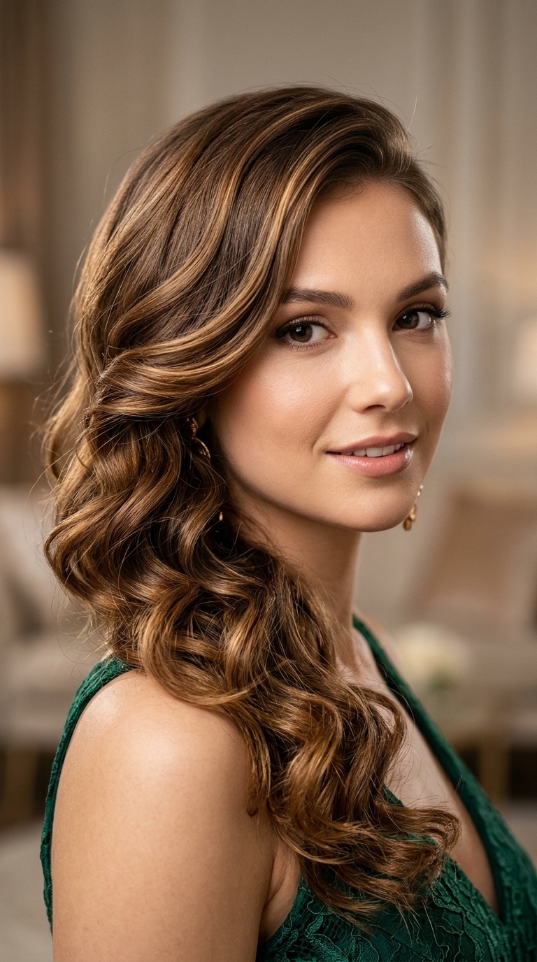 Romantic Side-Swept Curls