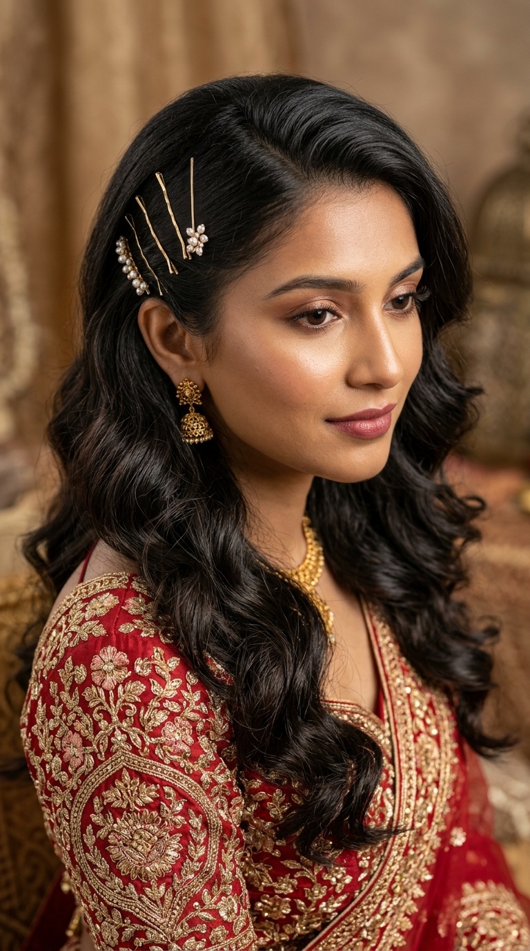 Romantic Soft Curls with Minimalist Gold Pins