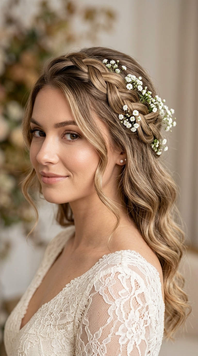 Romantic Waterfall Braid with Baby’s Breath