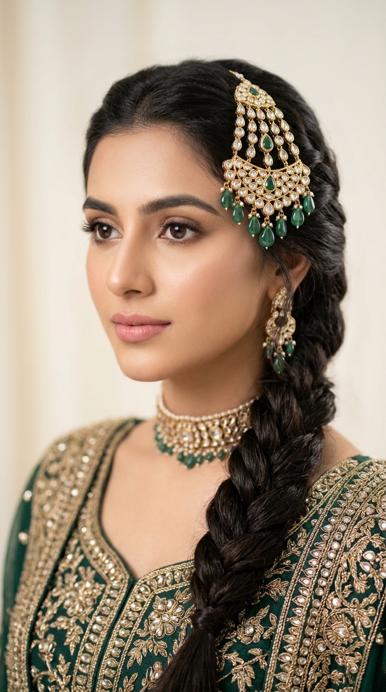 Rope Braid with Kundan and Emerald Passa