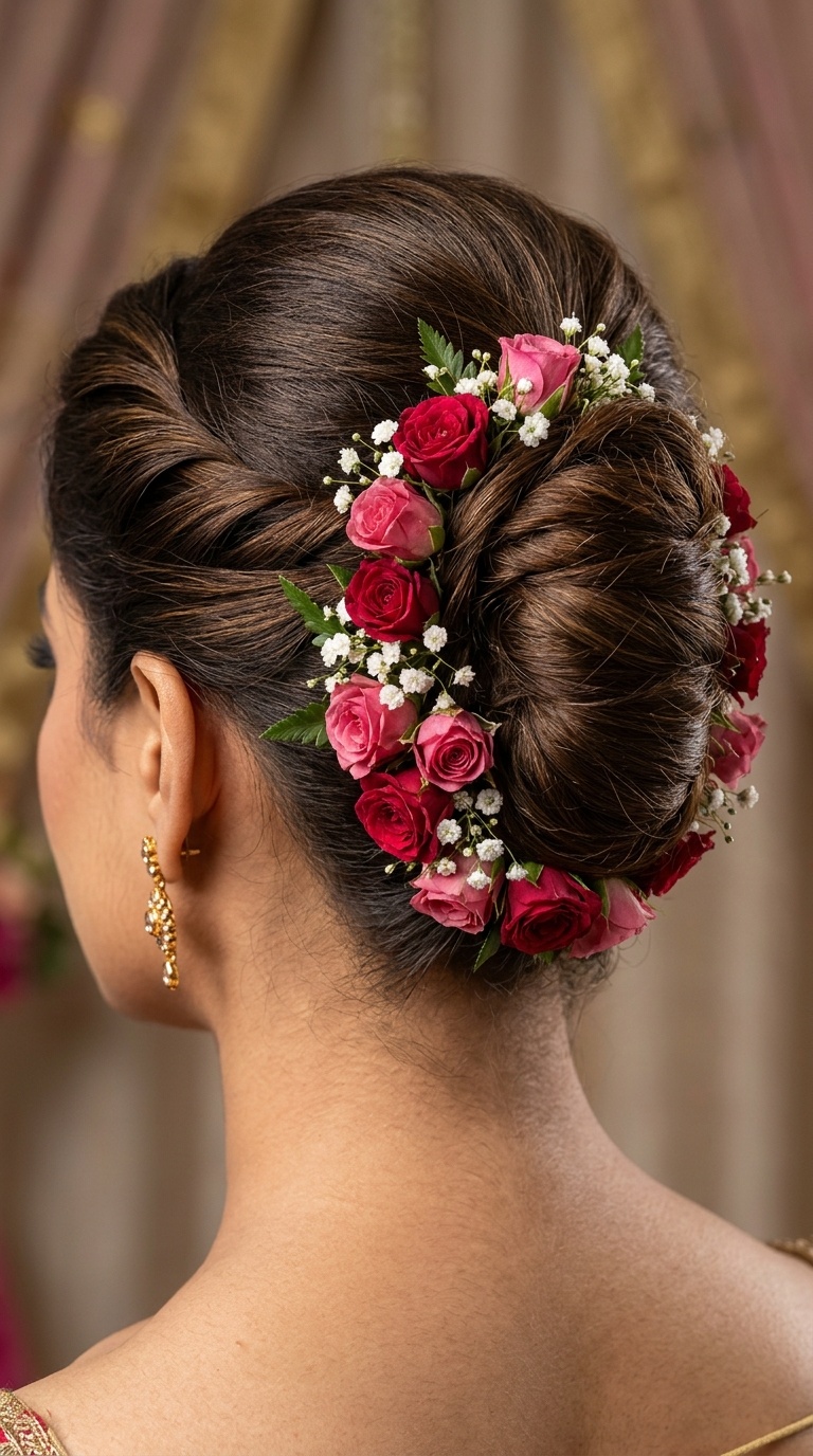 Rose-Adorned French Twist