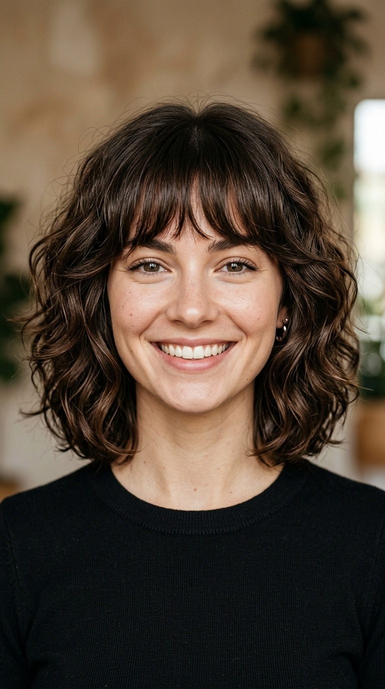 Rounded Shoulder-Length Cut with Fringe