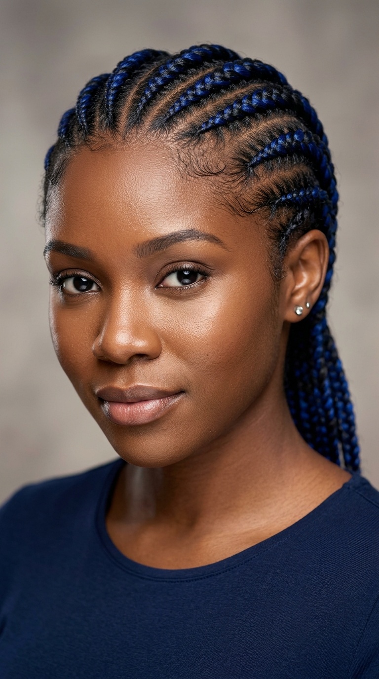 Royal Blue and Black Cornrows