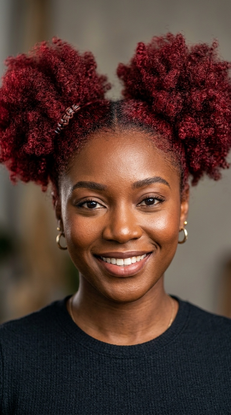 Ruby Red Afro-Puff Ponytail