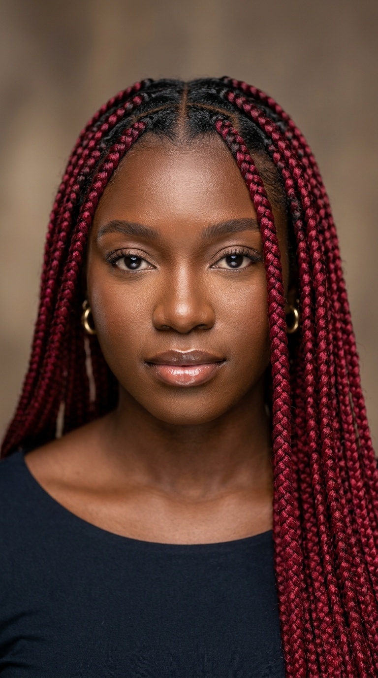 Ruby Red Knotless Braids