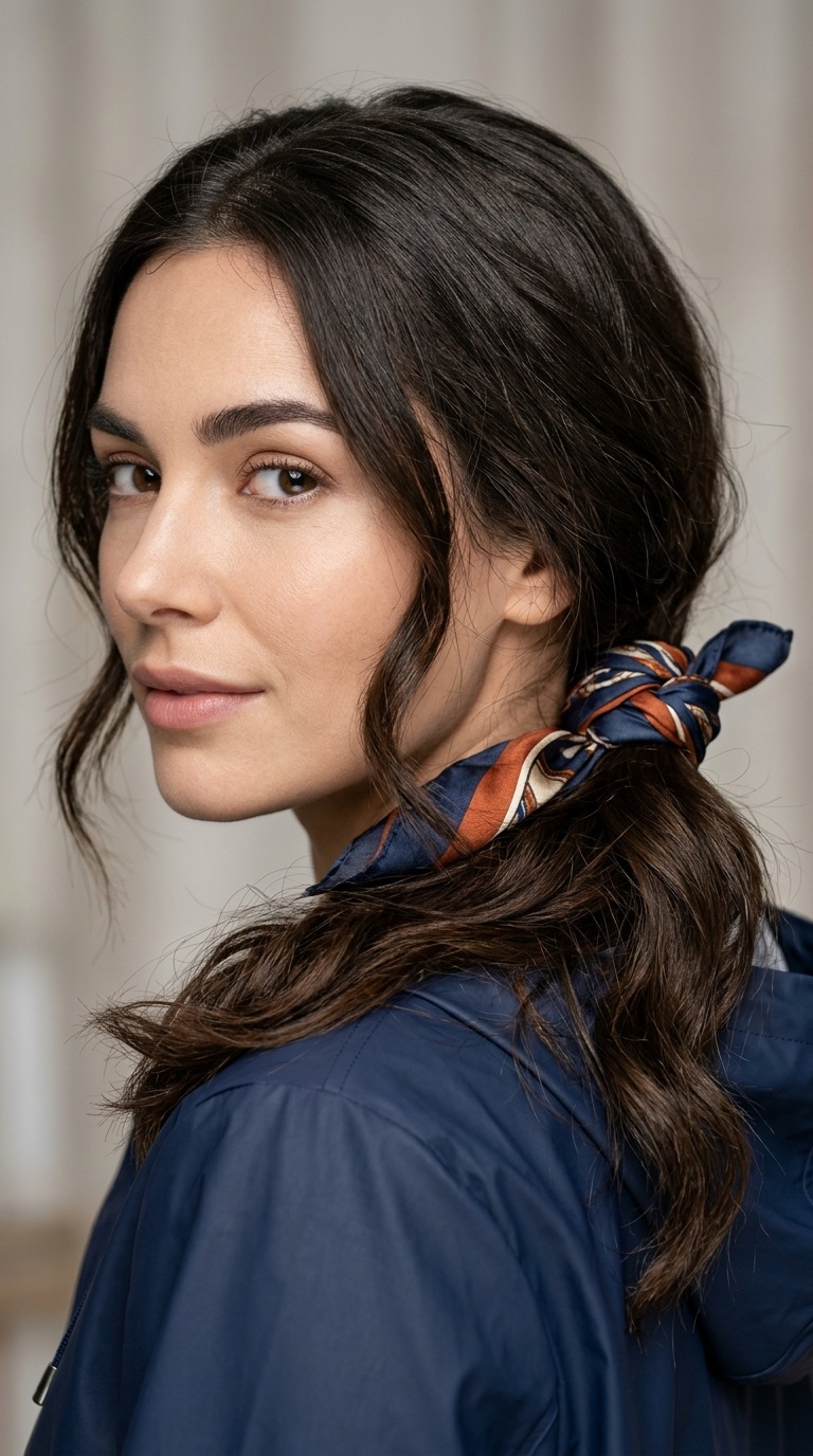 Scarf-Bound Low Ponytail