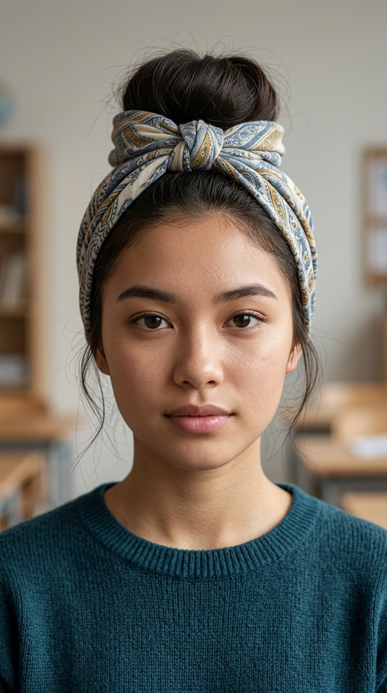 Scarf-Wrapped Bun