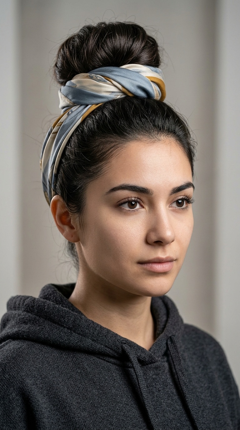 Scarf-Wrapped Bun