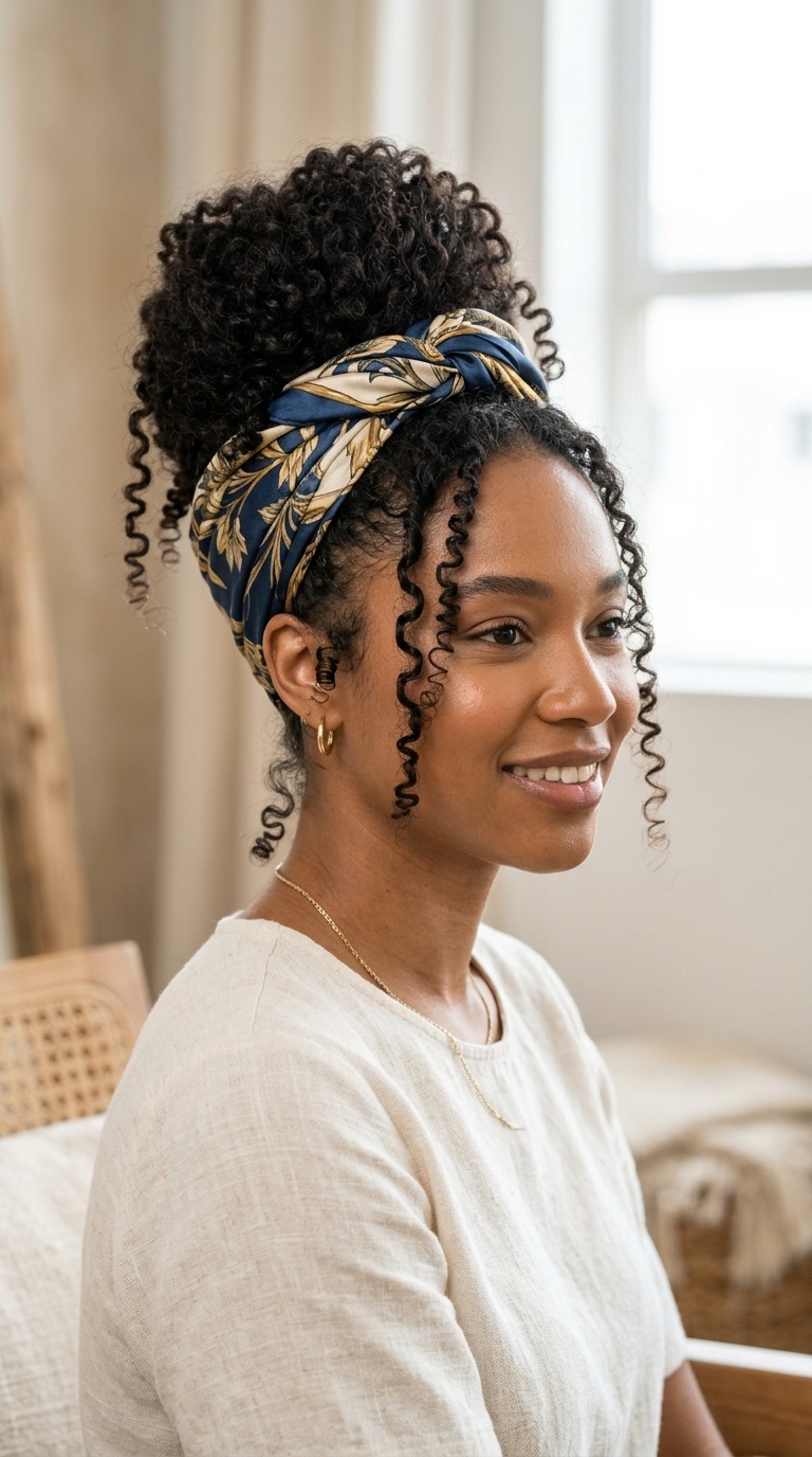 Scarf-Wrapped Bun with Peeking Ringlets