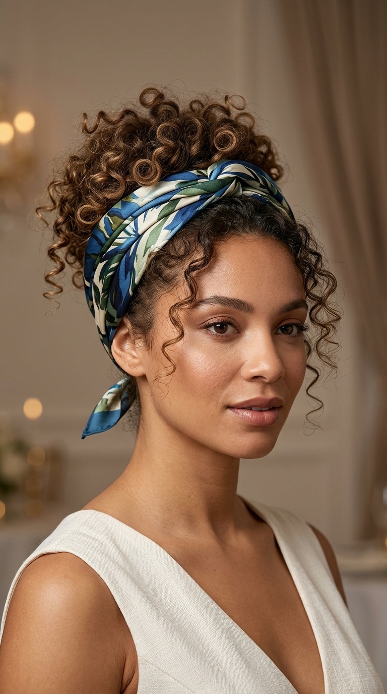 Scarf-Wrapped Curly Updo