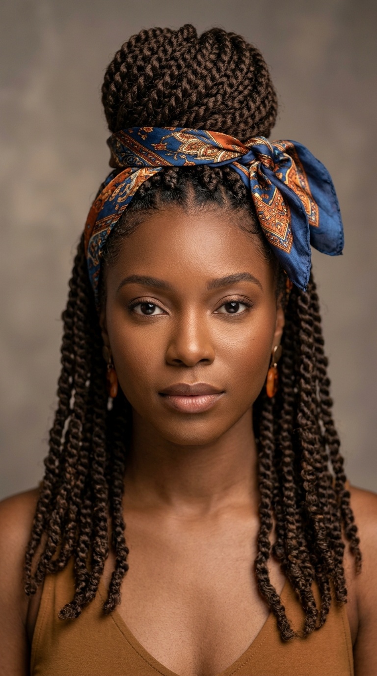 Scarf-Wrapped Half-Up Bun