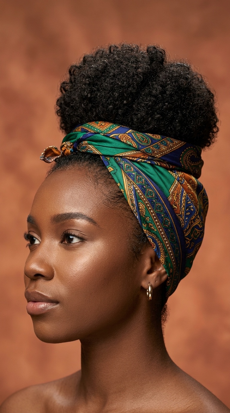 Scarf-Wrapped High Bun