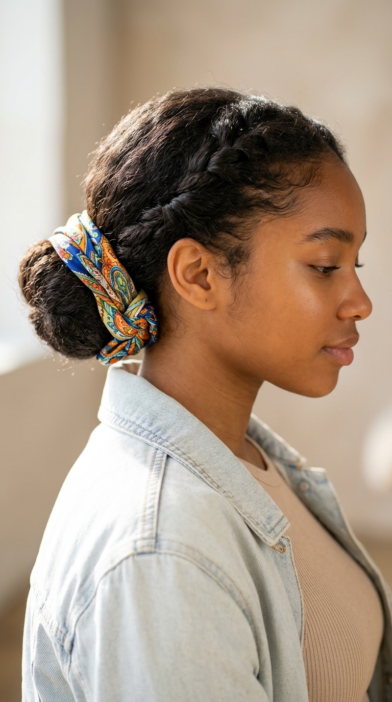 Scarf-Wrapped Low Bun
