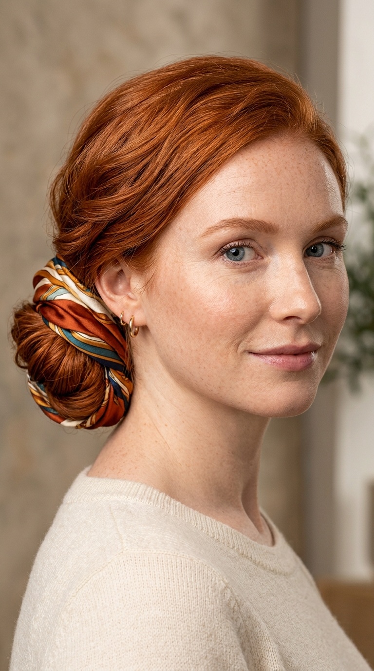 Scarf-Wrapped Low Bun
