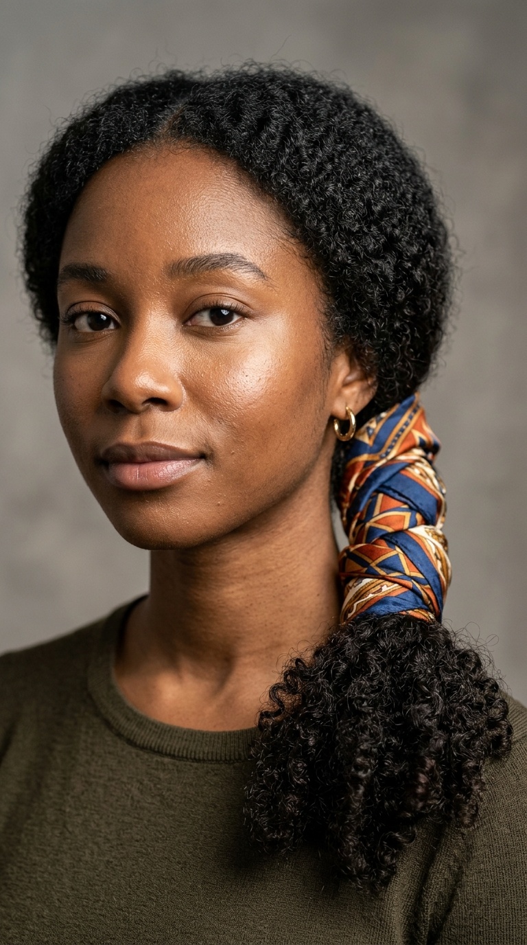 Scarf-Wrapped Low Ponytail