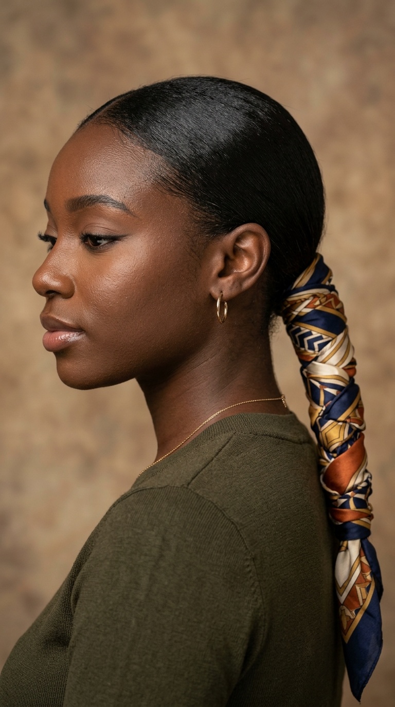 Scarf-Wrapped Low Ponytail
