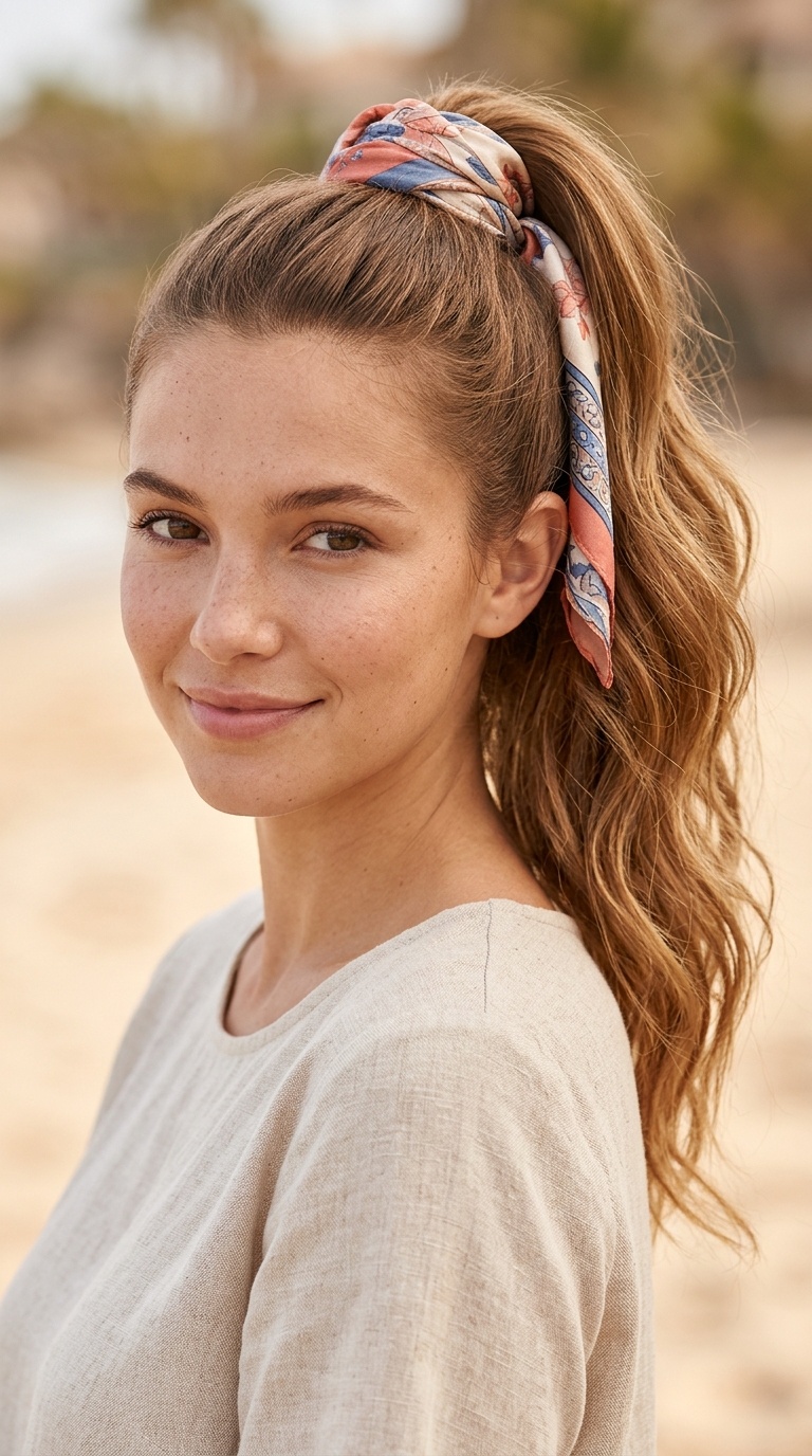 Scarf-Wrapped Ponytail
