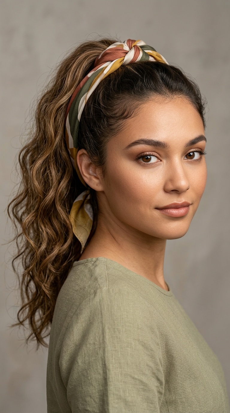 Scarf-Wrapped Ponytail