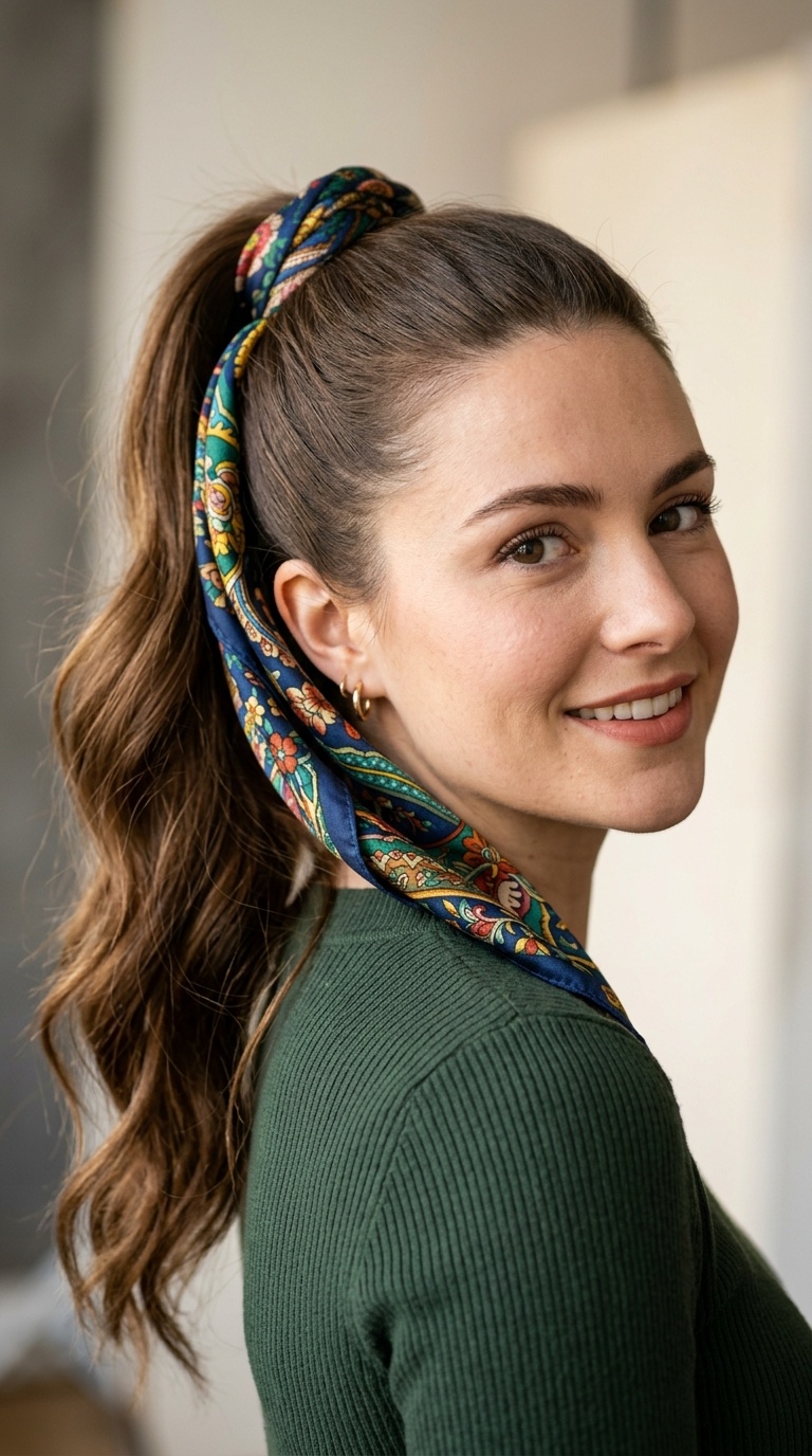 Scarf-Wrapped Ponytail