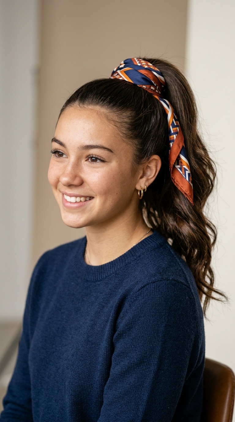 Scarf-Wrapped Ponytail