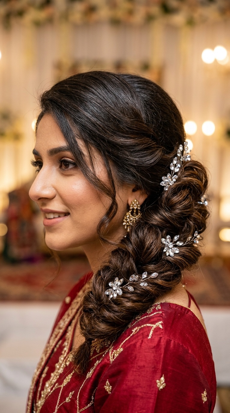 Sculpted Side Bun with Crystal Pins