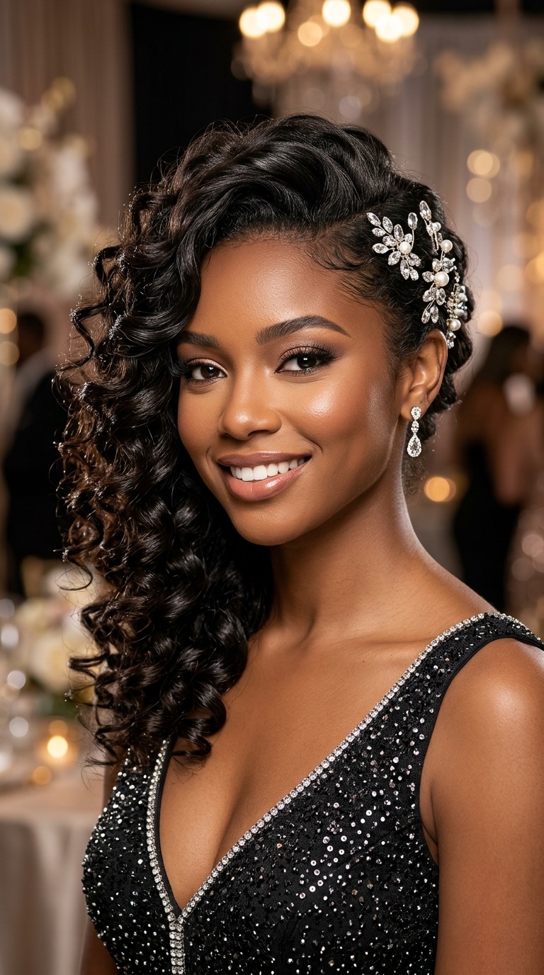 Sculpted Side-Swept Curls with Pins