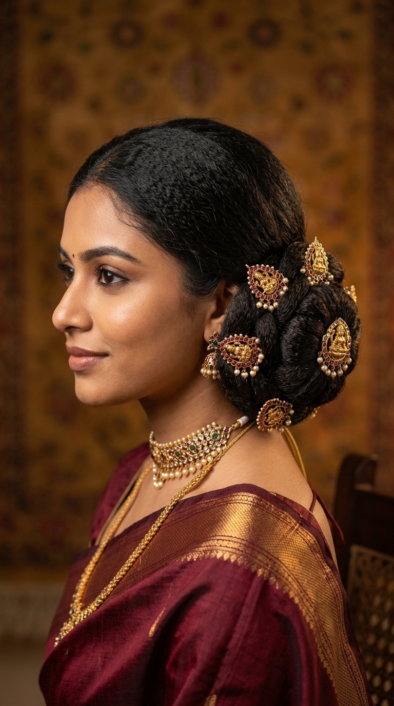Sectioned Low Bun with Temple Jewelry Pins