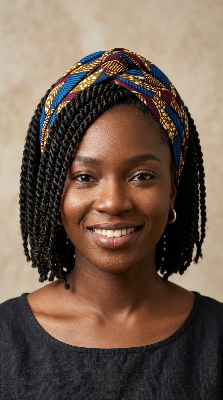 Senegalese Twists (Short) with a Turban-Style Band