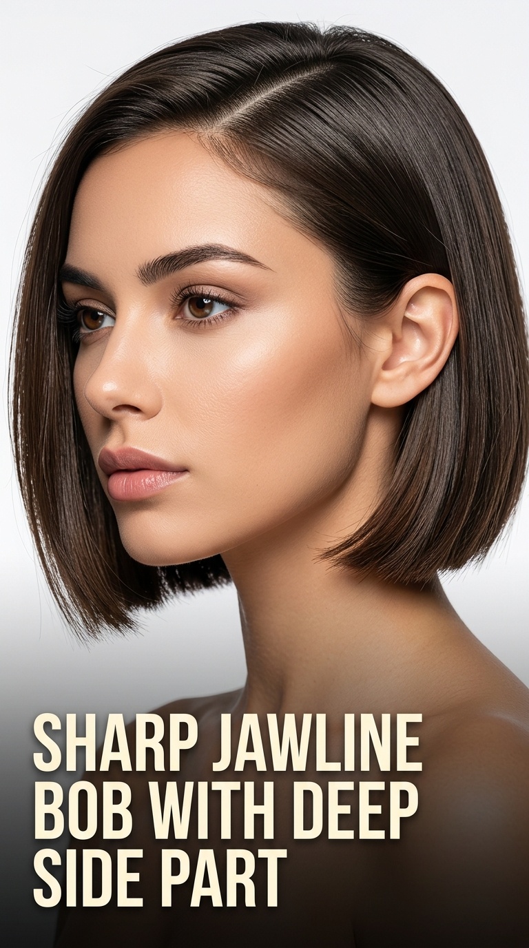 Sharp Jawline Bob with Deep Side Part