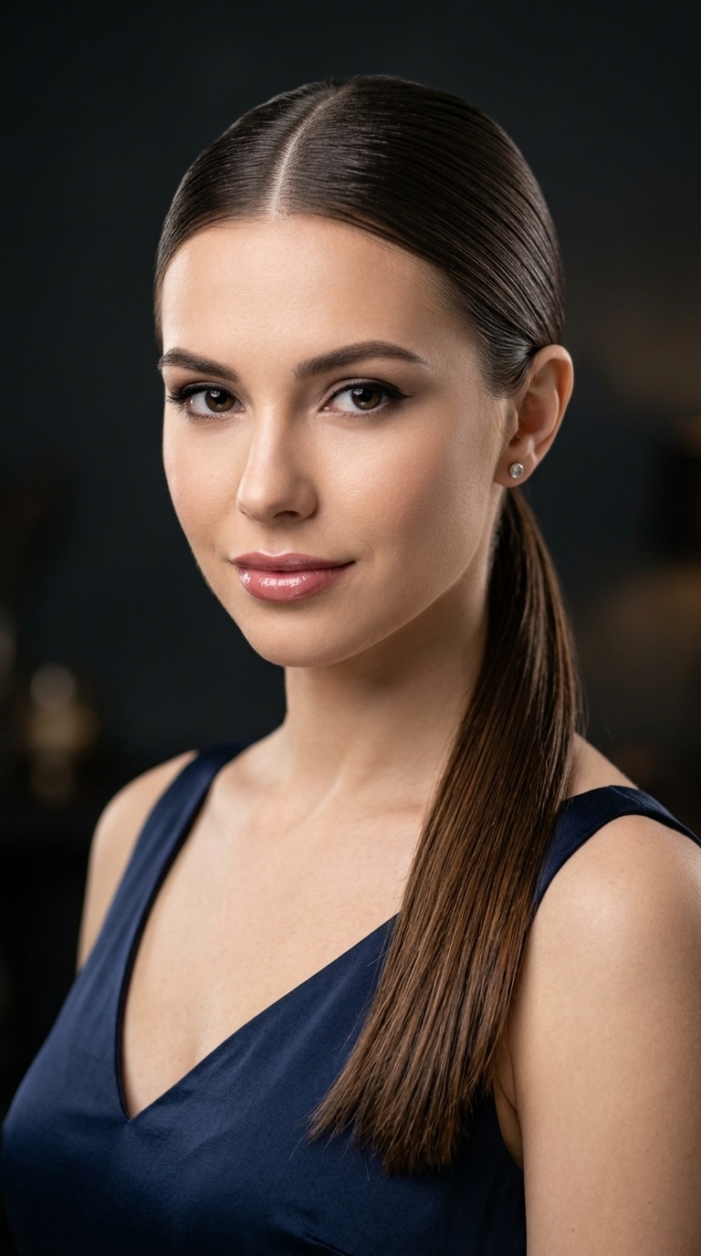 Sharp Middle-Part Ponytail