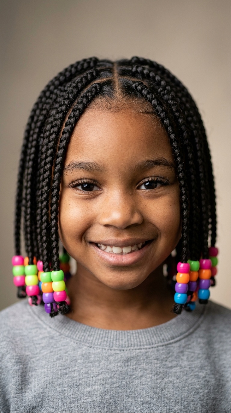 Short Bob Box Braids with Neon Beads