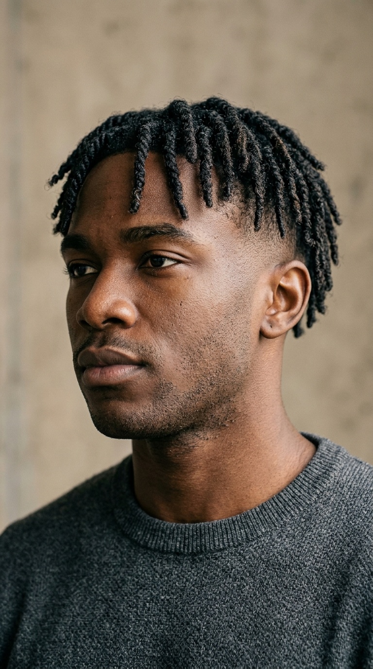 Short Locs with Drop Fade