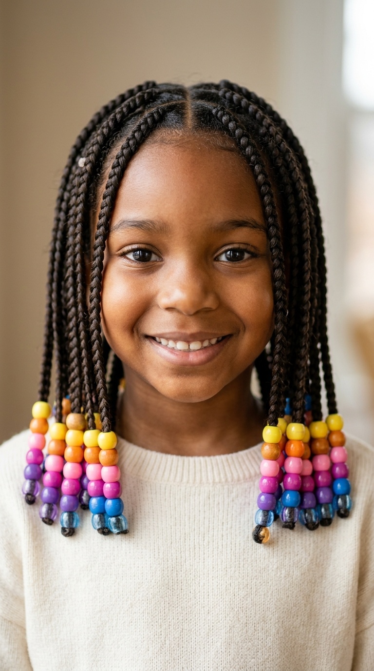 Shoulder-Length Braids with Ombre Bead Transitions