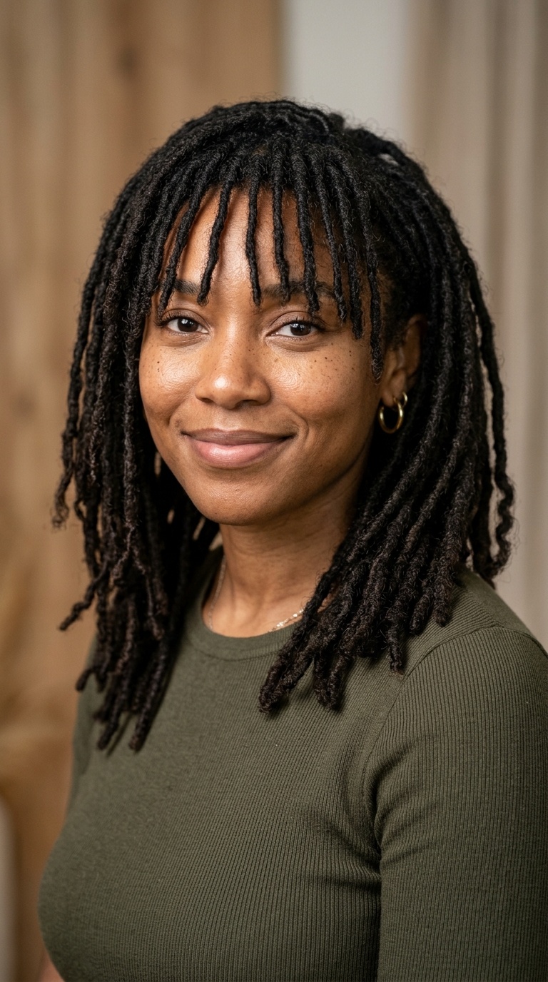 Shoulder-Length Locs with a Fringe