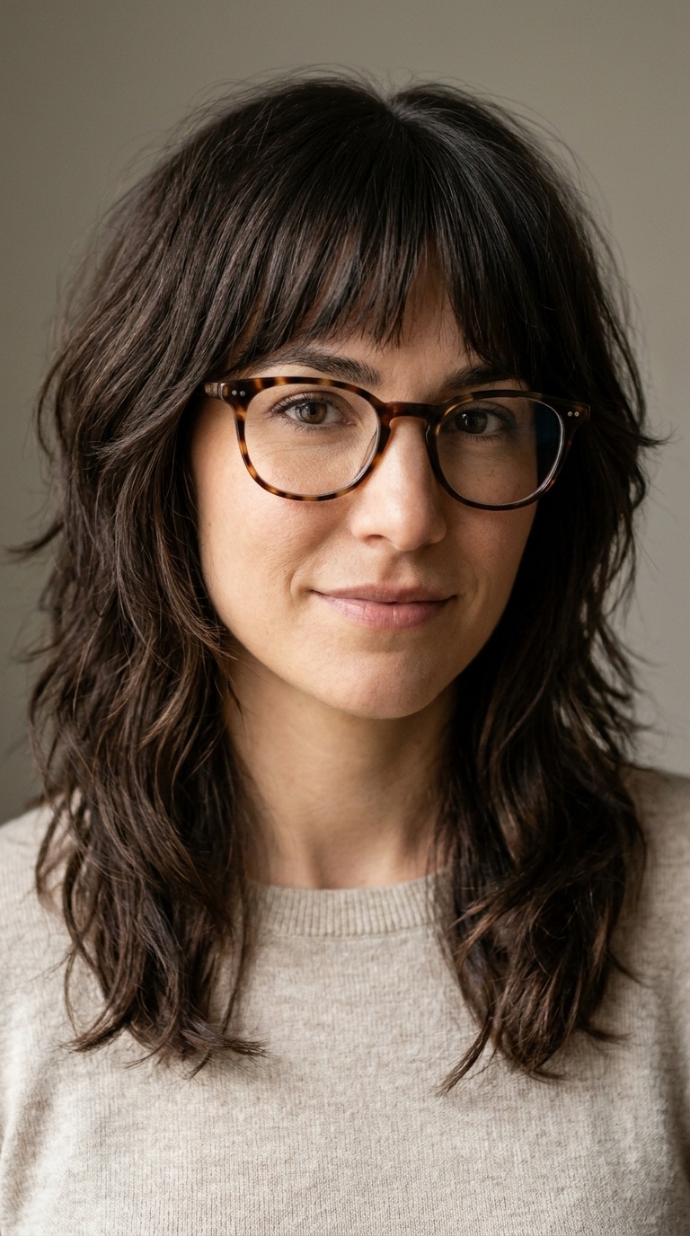 Shoulder-Length Shag with Bottleneck Bangs