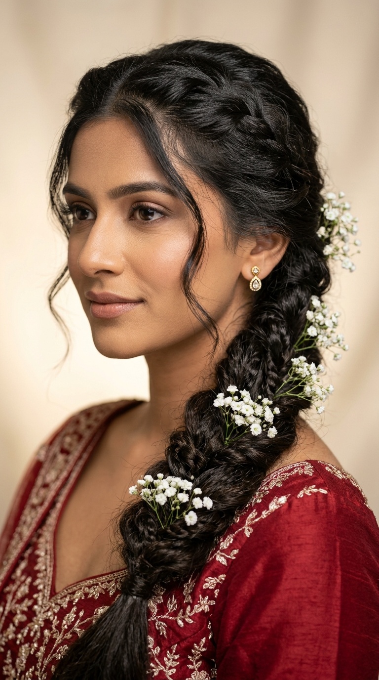 Side Braid with Fresh Baby’s Breath