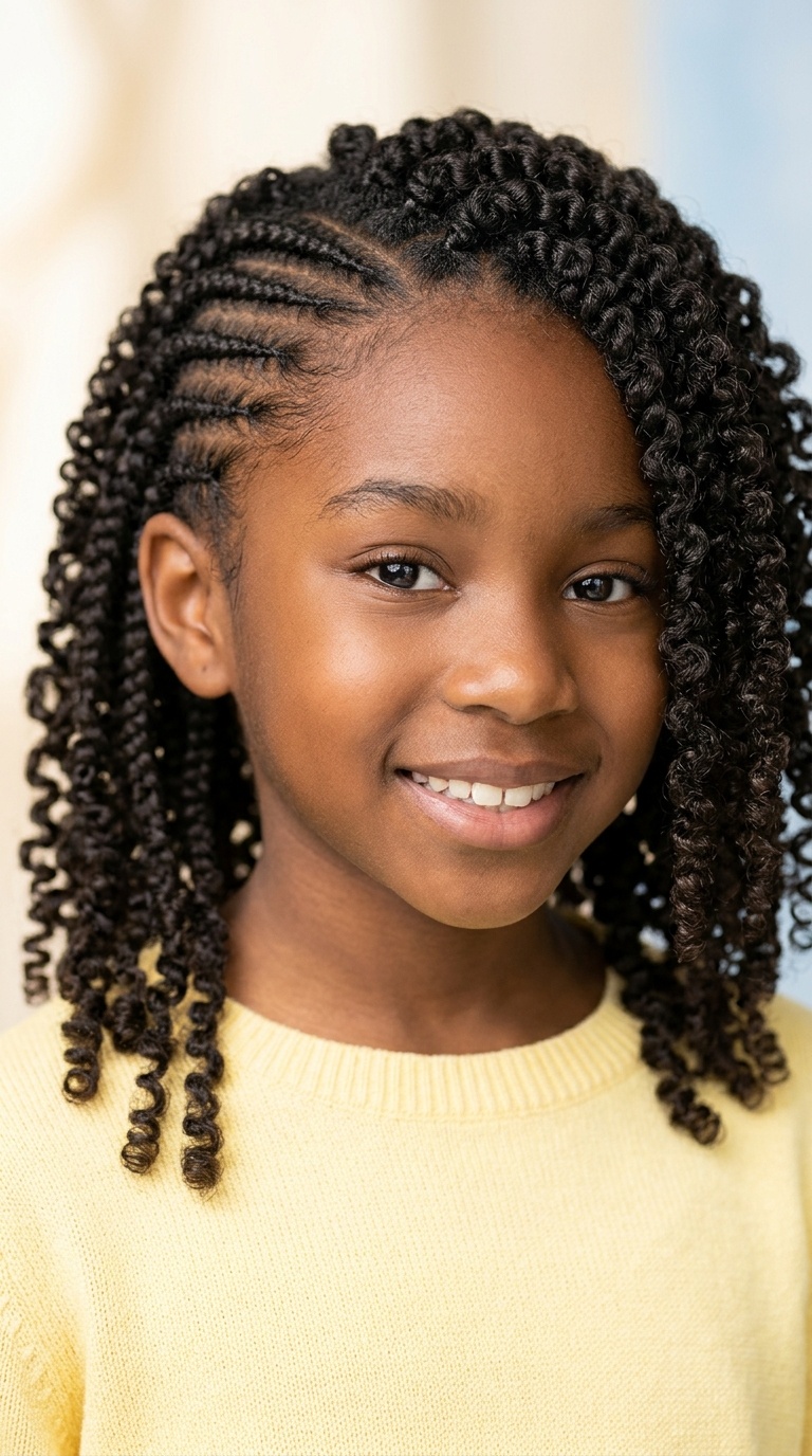 Side Cornrows with Loose Coils