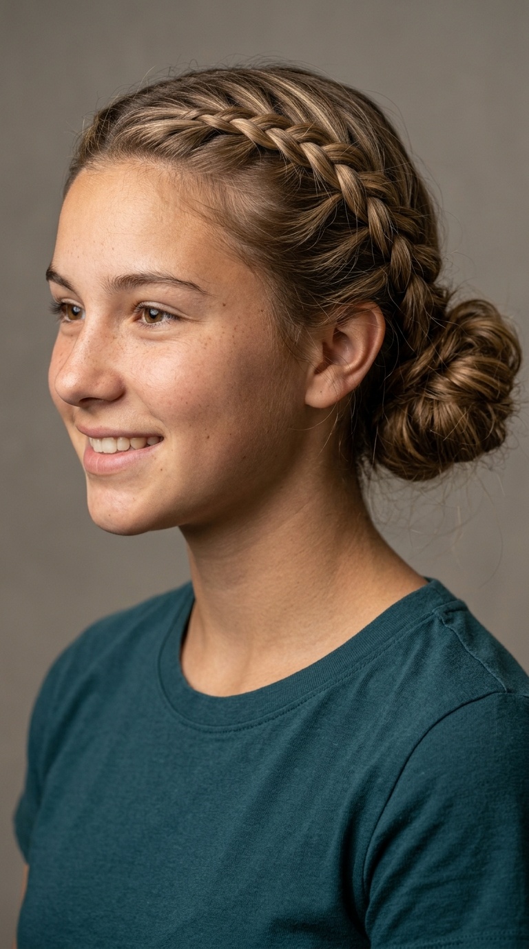 Side Dutch Braid into a Messy Bun